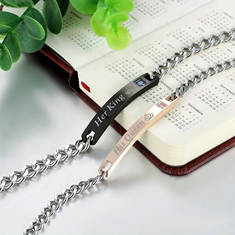 Ιδανικό δώρο για ζευγάρι - σετ βραχιόλια Ρομαντικό δώρο για ζευγάρια, σετ βραχιολιών Her King και His Queen