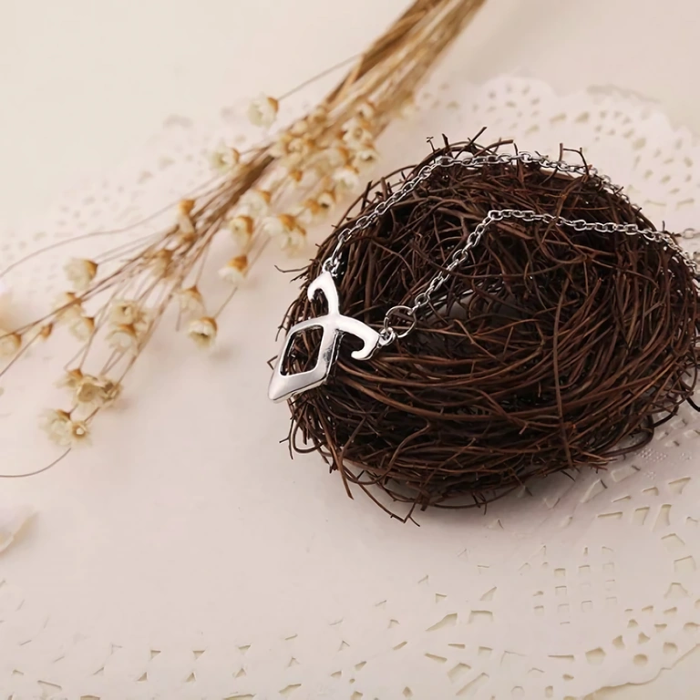 Κολιέ με ρούνα – City of Bones, ασημί χρώμα Μενταγιόν ρούνων με αγγελικό σύμβολο, από την ταινία City of Bones