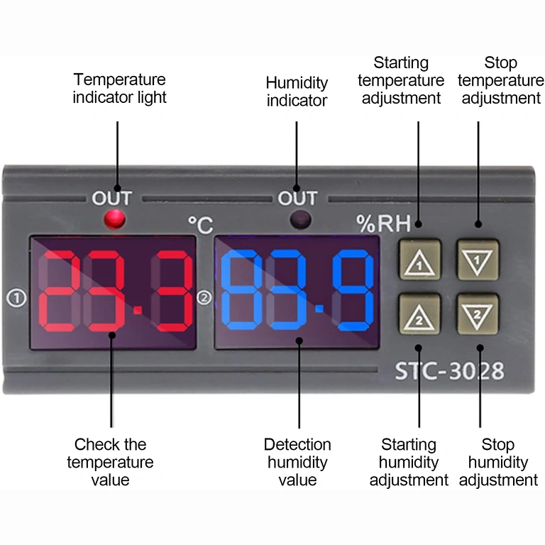 Κουμπιά για ρύθμιση θερμοκρασίας και υγρασίας