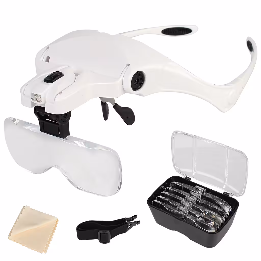 Γυαλιά με Μεγεθυντικό Φακό και LED – 5 Φακοί για Ρολογά, Ηλεκτρονικά, Κοσμηματοπωλεία, Οδοντιατρική, Χάραξη