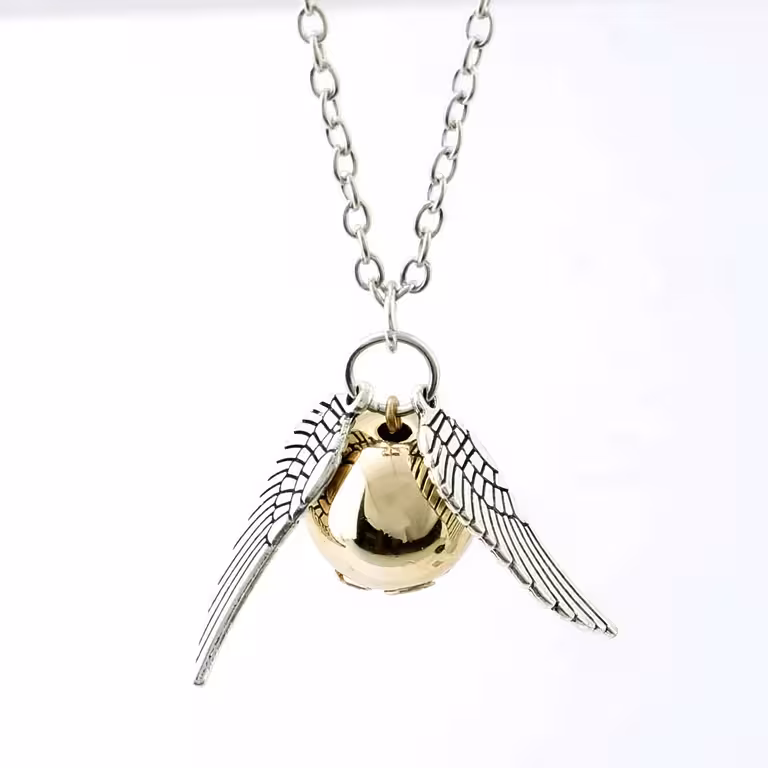 Κολιέ Harry Potter Golden Snitch Quidditch με Φτερό Αγγέλου – Δώρο για Fans Μαγίας