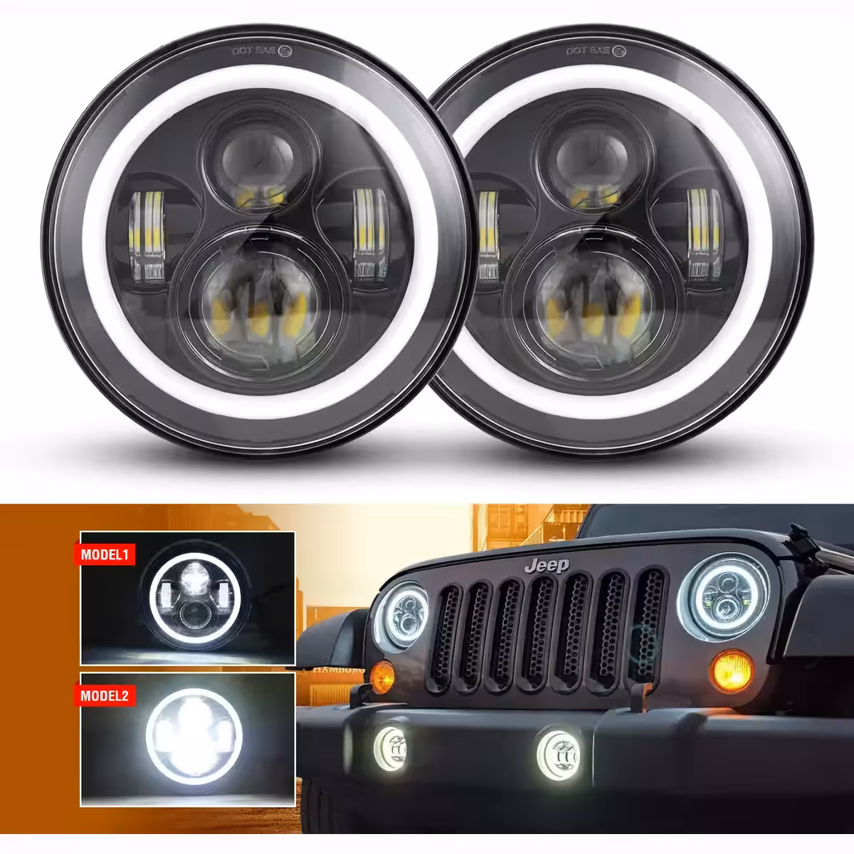 Halo φανάρι με LED για Jeep, με θέση, μεγάλα/μικρά φώτα και φλας