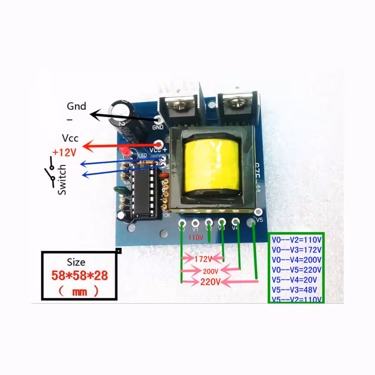 Πλακέτα με πολλαπλές εξόδους AC από πηγή DC