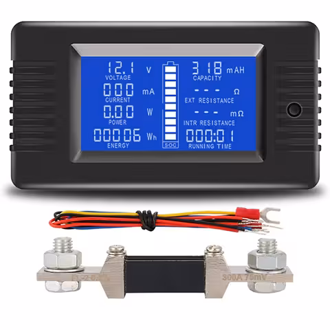 Ηλιακός Μετρητής DC 0–200V 100A/300A – Volt/Amper Μετρητής για Φωτοβολταϊκό Πάνελ με Οθόνη LCD
