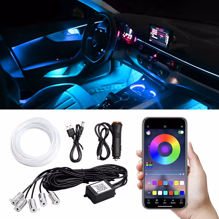 Ευέλικτο ΝΕΟΝ RGB Καλώδιο 6 μέτρα για Αυτοκινητιστικό Ambient Φωτισμό με Έλεγχο μέσω Εφαρμογής