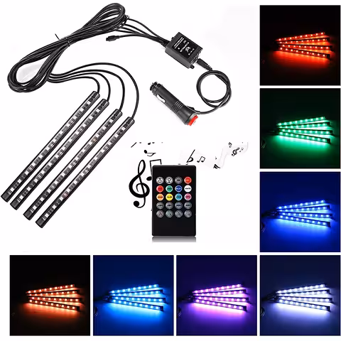 Αυτοκινητιστικά Ambient Φώτα – Σετ LED RGB για Εσωτερικό Φωτισμό με Αισθητήρα Ήχου