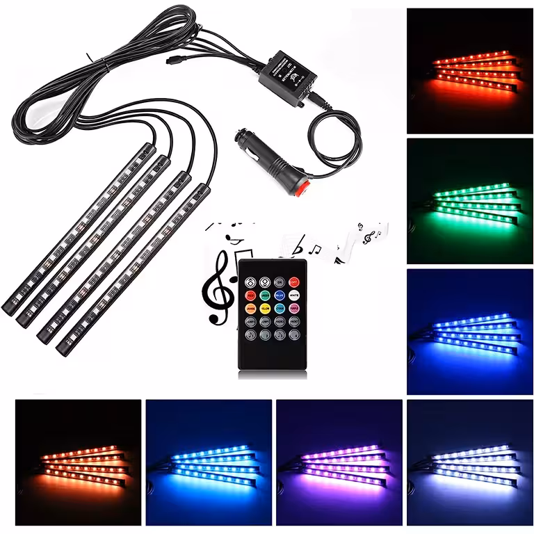 Αυτοκινητιστικά Ambient Φώτα – Σετ LED RGB για Εσωτερικό Φωτισμό με Αισθητήρα Ήχου