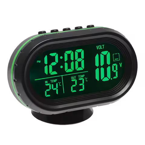 Αυτοκινητιστικό Ρολόι με Voltmeter και Ψηφιακό Θερμόμετρο – Εσωτερικό/Εξωτερικό, με Αισθητήρα, 12V/24V