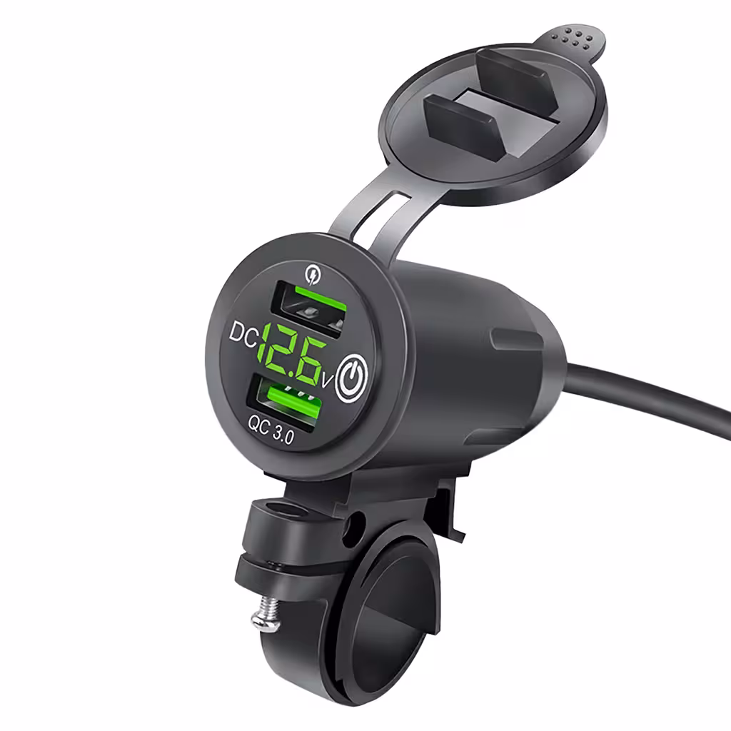 USB Φορτιστής Τηλεφώνου με Voltmeter, QC 3.0 – Πρίζα Moto για Μοτοσικλέτα, Γρήγορη Φόρτιση