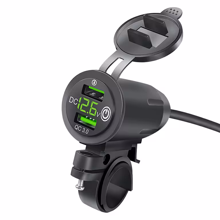 USB Φορτιστής Τηλεφώνου με Voltmeter, QC 3.0 – Πρίζα Moto για Μοτοσικλέτα, Γρήγορη Φόρτιση