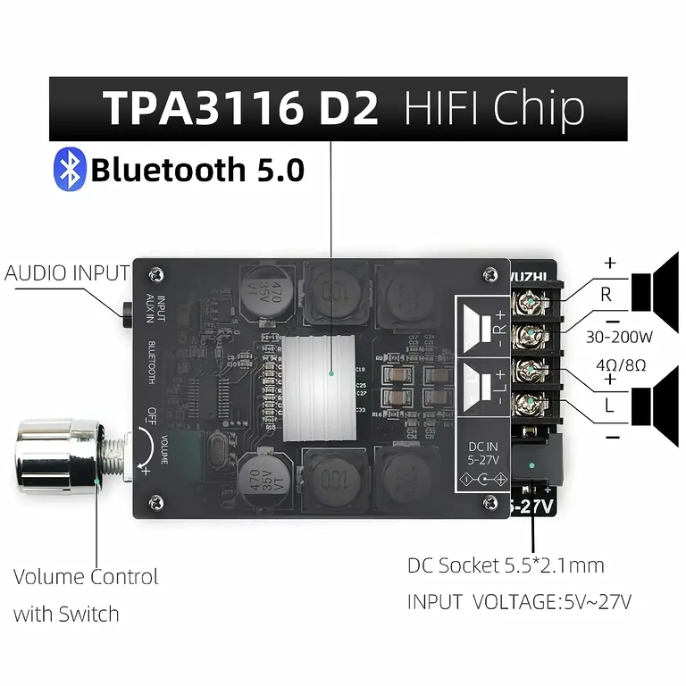 Bluetooth stereo ενισχυτής module με έλεγχο έντασης και jack 3.5mm