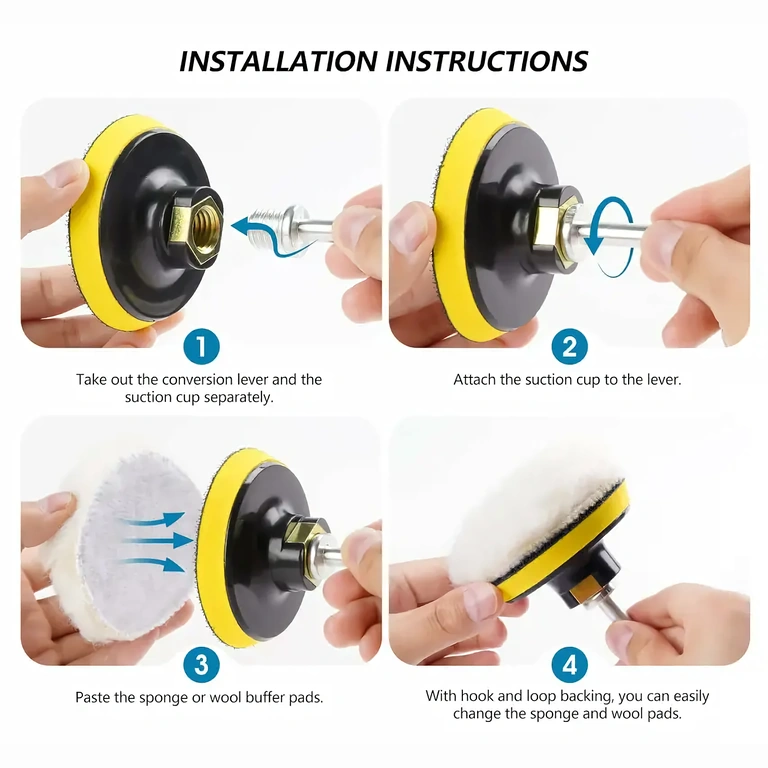 Εικόνα σωστής τοποθέτησης σφουγγαριών γυαλίσματος σε δράπανο με αντάπτορα