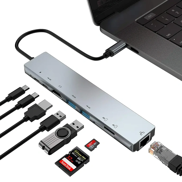 USB-C adapter με HDMI, RJ45, USB και card reader για laptops