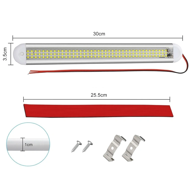 Διαστάσεις λάμπας LED αυτοκινήτου – 300x35x10 mm Εικόνα με τις λεπτομερείς διαστάσεις της λάμπας αυτοκινήτου LED: μήκος, πλάτος και πάχος