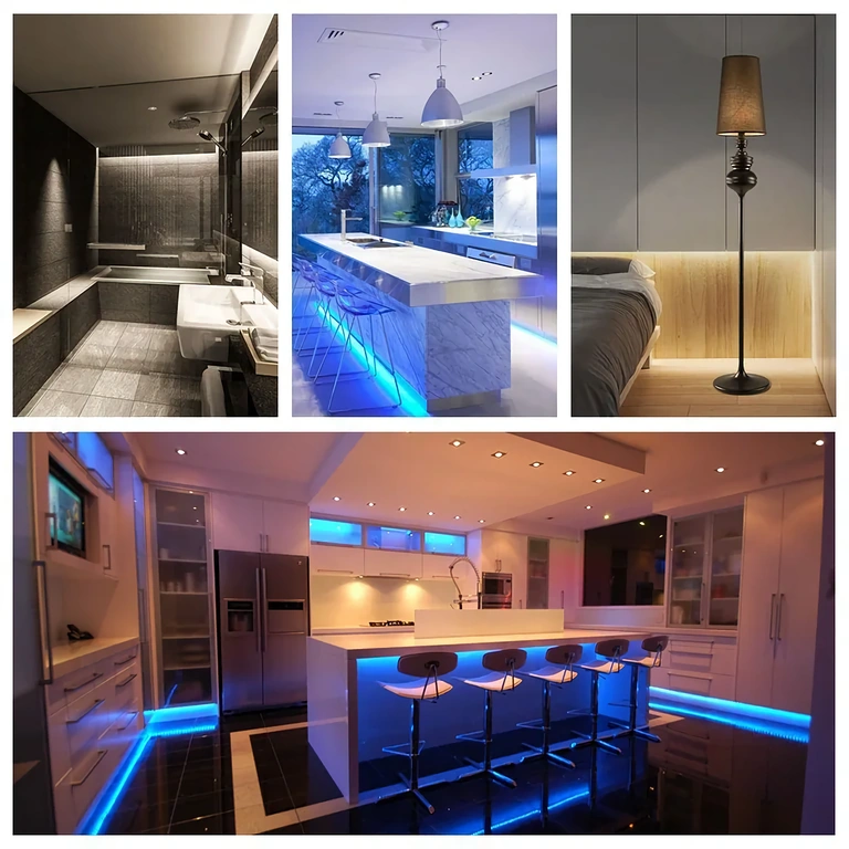 Εικόνα μονοχρωματικής LED ταινίας 5V 12V 24V αναμμένη και ελεγχόμενη με dimmer 30A