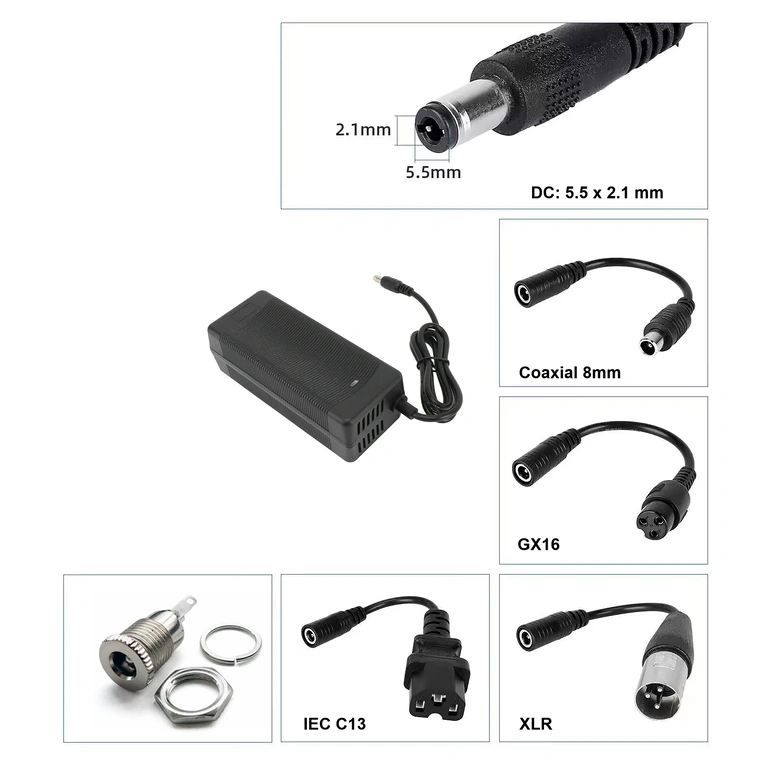 Φορτιστής με βύσμα DC 5.5×2.1 mm Φορτιστής 36V–42V 3A με συνδετήρα DC 5,5×2,1 mm, συμβατός με πατίνια και ηλεκτρικά ποδήλατα