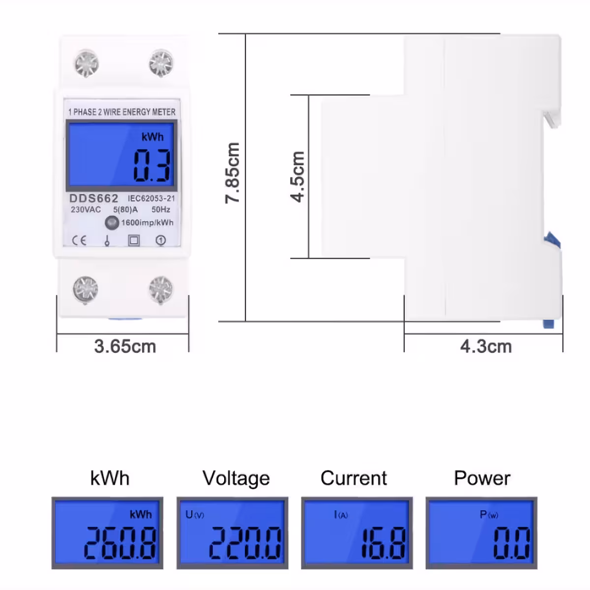 Μετρητής με ψηφιακή LCD που εμφανίζει κατανάλωση, τάση, ρεύμα και ισχύ