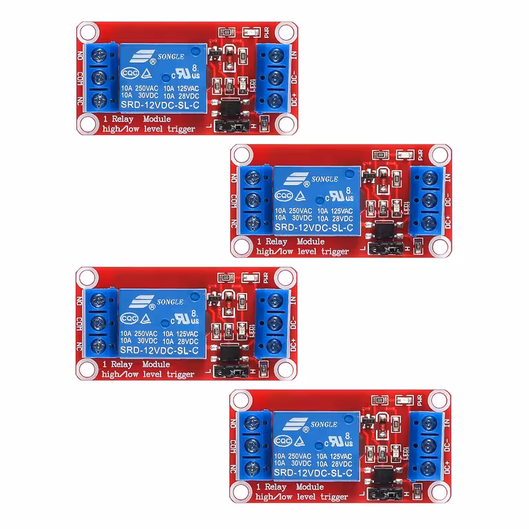 Σετ 4 τεμάχια: Ρελέ Ελέγχου 5V / 12V με Οπτοζεύκτη – 1 Κανάλι, NC/NO, Trigger High/Low, 10A