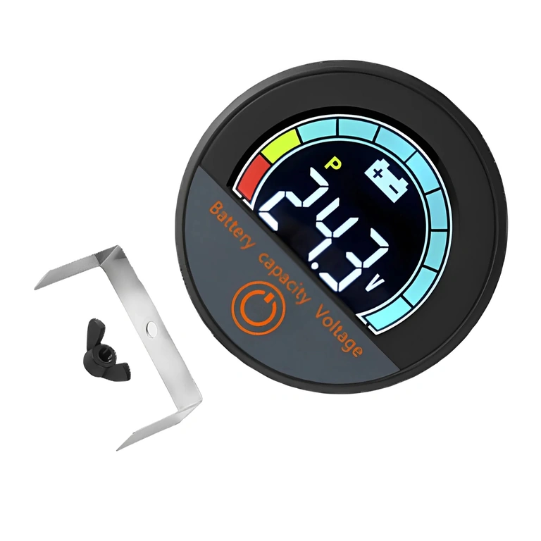 Μπροστινή όψη ψηφιακής μονάδας με ένδειξη ποσοστού μπαταρίας και βολτόμετρο, Li-ion και LiFePO4, 12V–72V, για ποδήλατο, πατίνι και ηλεκτρικό σκούτερ
