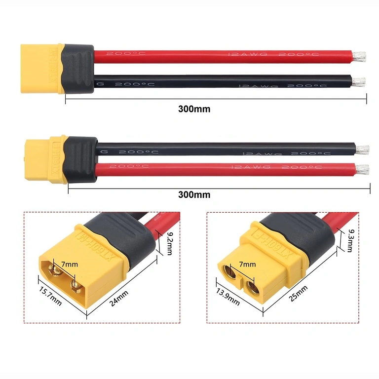 Σχέδιο διαστάσεων συνδέσμου XT60 αρσενικό και θηλυκό